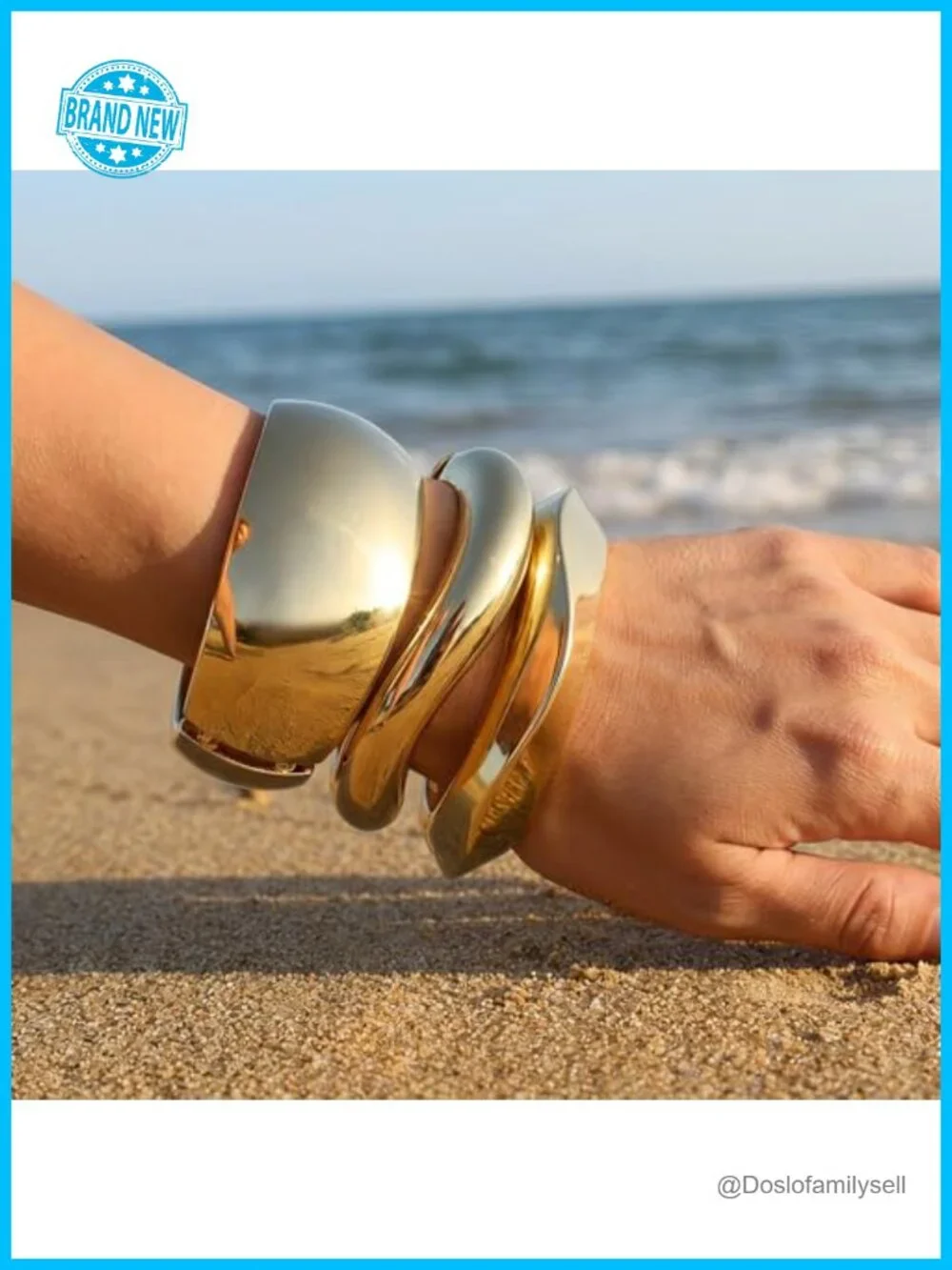 14K Gold Plated Chunky Bangle Bracelet Set - Stackable Geometric Cuff Bracelets